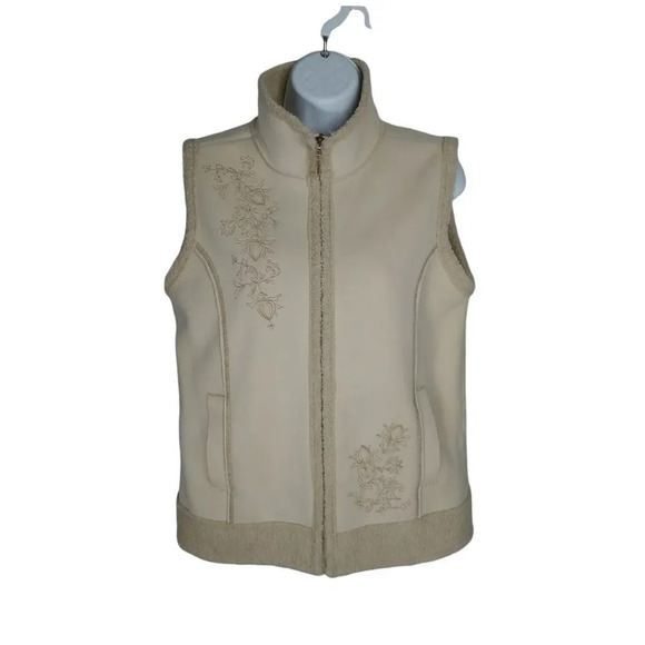 BC Clothing Original Faux Sheepskin Beige  Vest Embroidery Sleeveless M - Picture 1 of 10